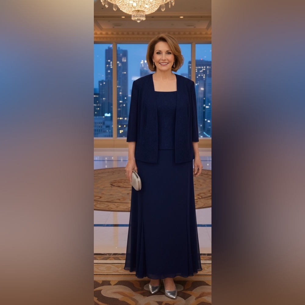 ALEX EVENINGS Women’s Deed Blue long Dress/2 piece Jacket&Dress set / Size 20WP.